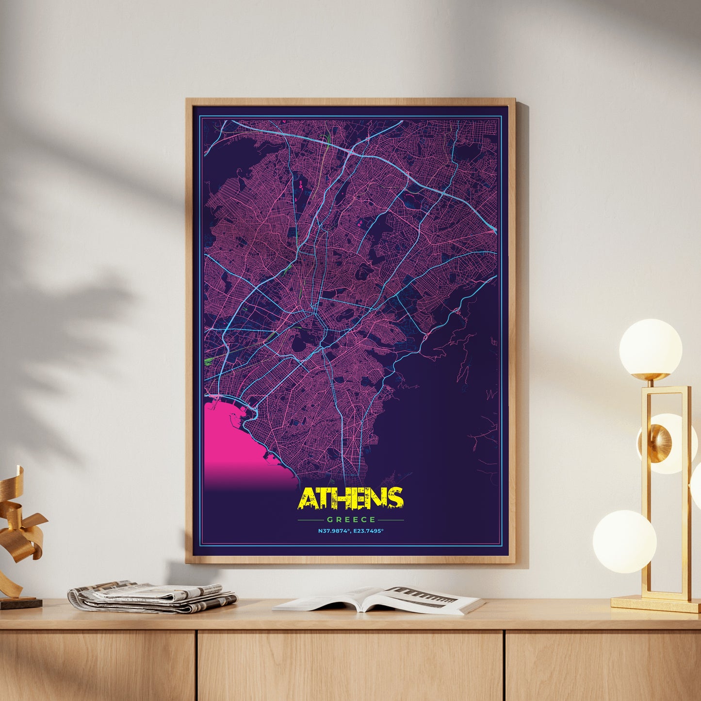 Athens Cyberpunk Map Poster
