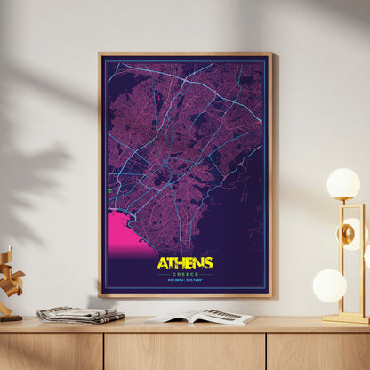 Athens Cyberpunk Map Poster