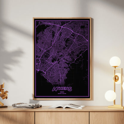 Athens Phosphor Map Poster - EGA Violet