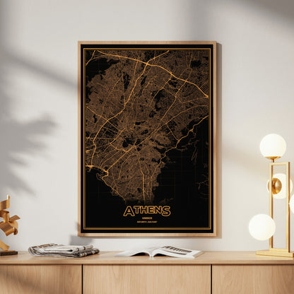 Athens Phosphor Map Poster - Amber CRT