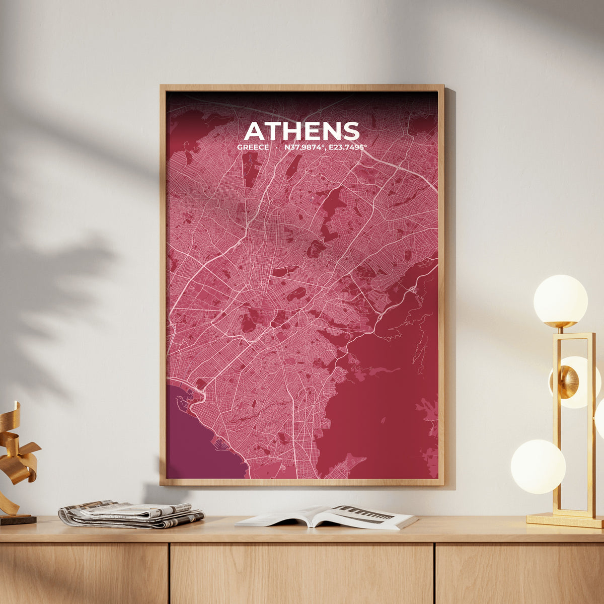Athens Scarlet Map Poster