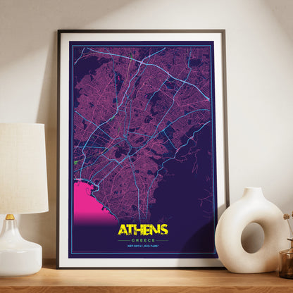 Athens Cyberpunk Map Poster