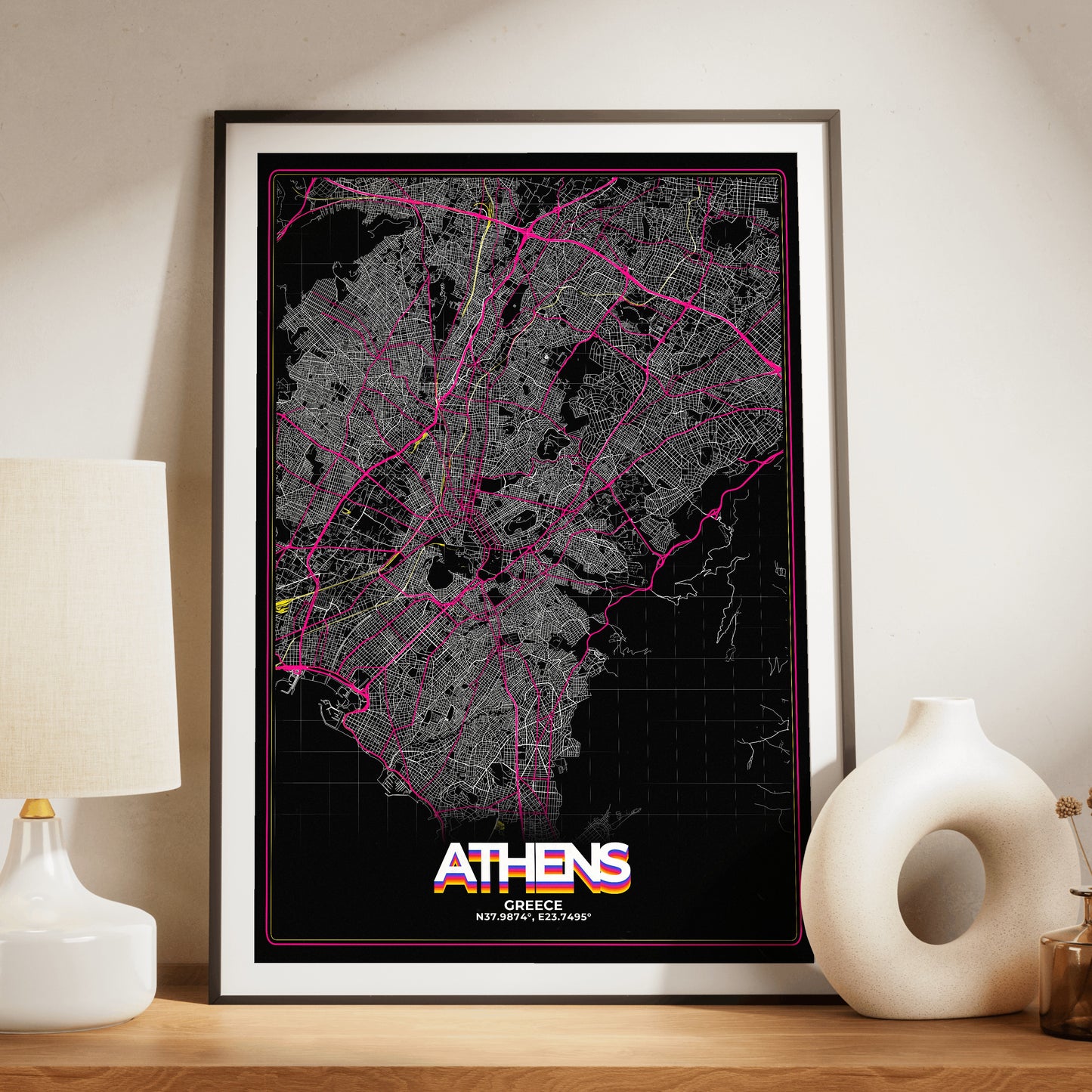 Athens Retro Map Poster
