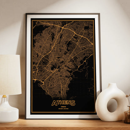 Athens Phosphor Map Poster - Amber CRT
