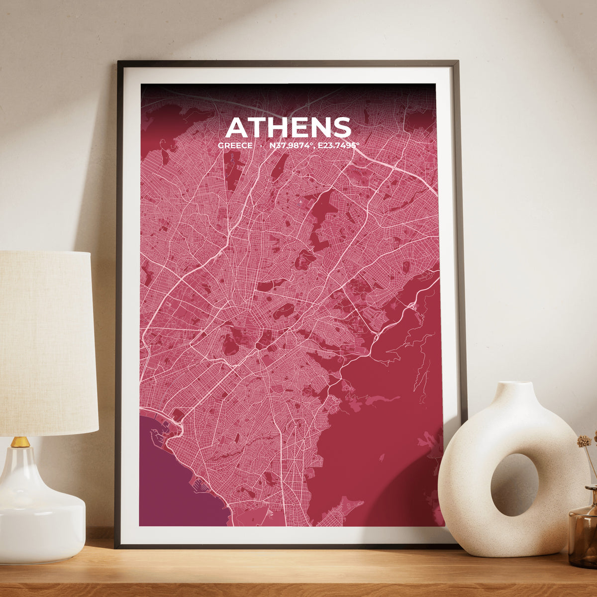 Athens Scarlet Map Poster