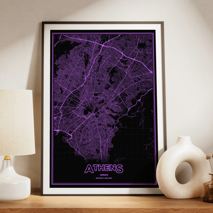 Athens Phosphor Map Poster - EGA Violet