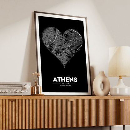 Athens Heart Map Poster