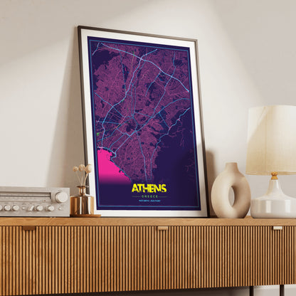 Athens Cyberpunk Map Poster