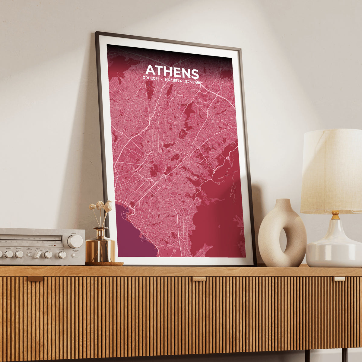 Athens Scarlet Map Poster