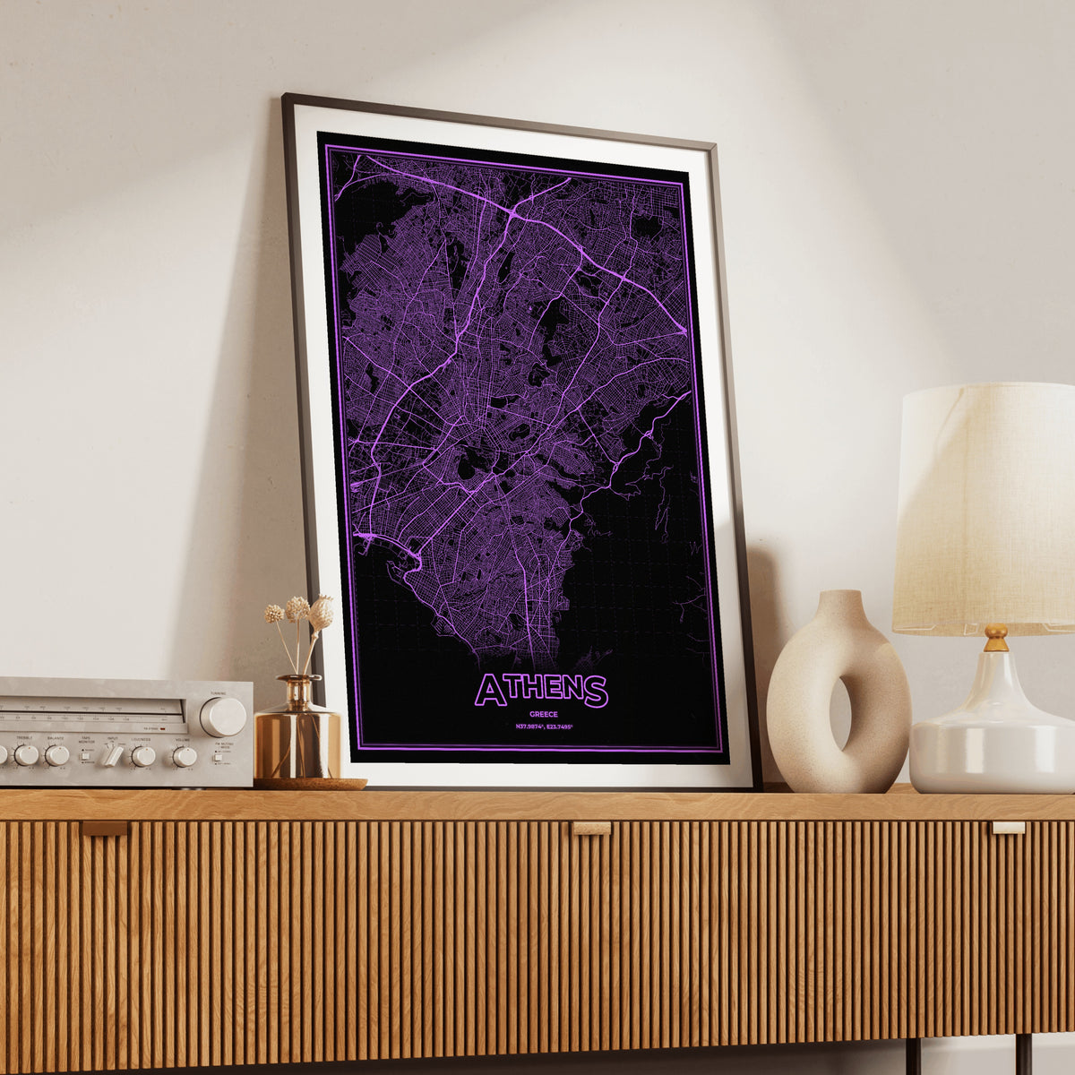 Athens Phosphor Map Poster - EGA Violet