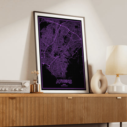 Athens Phosphor Map Poster - EGA Violet