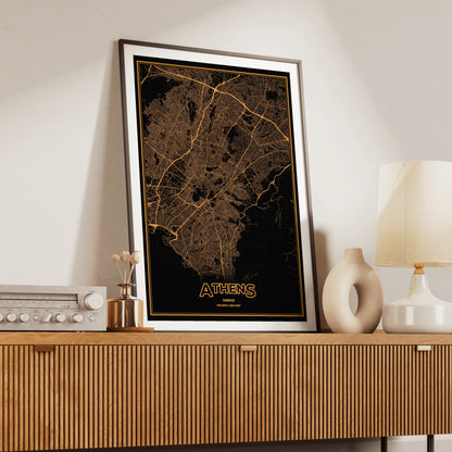 Athens Phosphor Map Poster - Amber CRT