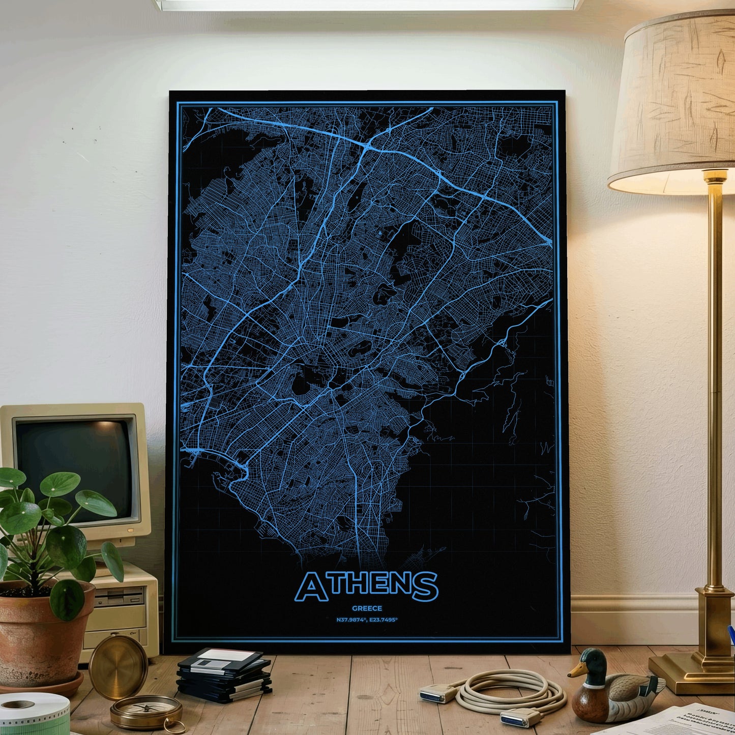 Athens Phosphor Map Poster - IBM Blue