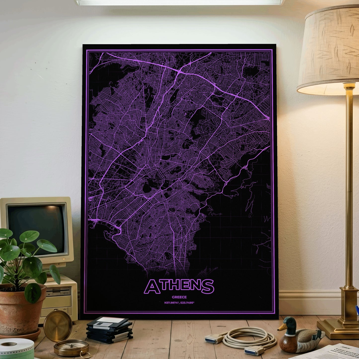 Athens Phosphor Map Poster - EGA Violet