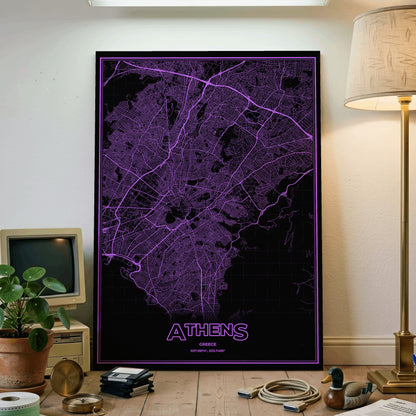 Athens Phosphor Map Poster - EGA Violet