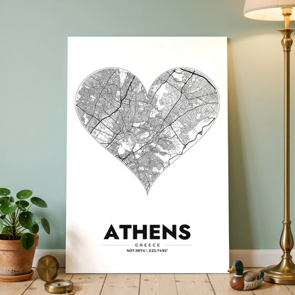 Athens Heart Map Poster