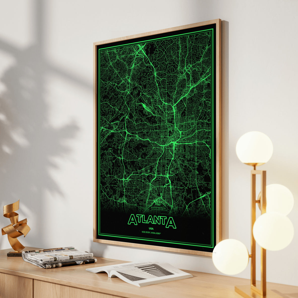Atlanta Phosphor Map Poster - Phosphor Green