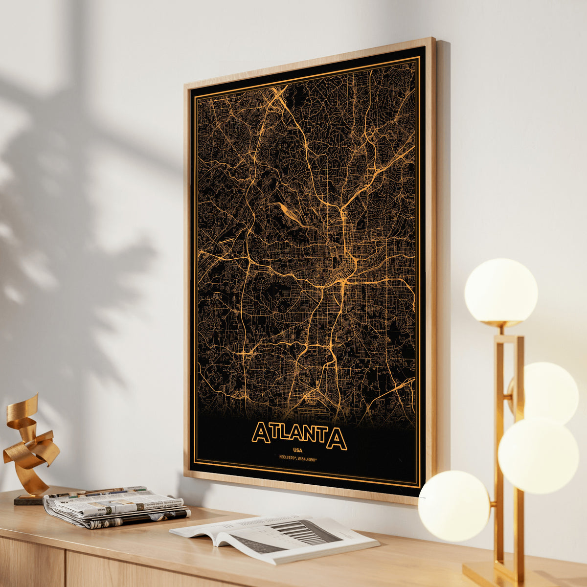 Atlanta Phosphor Map Poster - Amber CRT