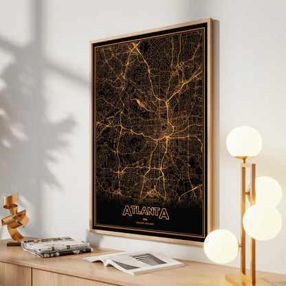 Atlanta Phosphor Map Poster - Amber CRT