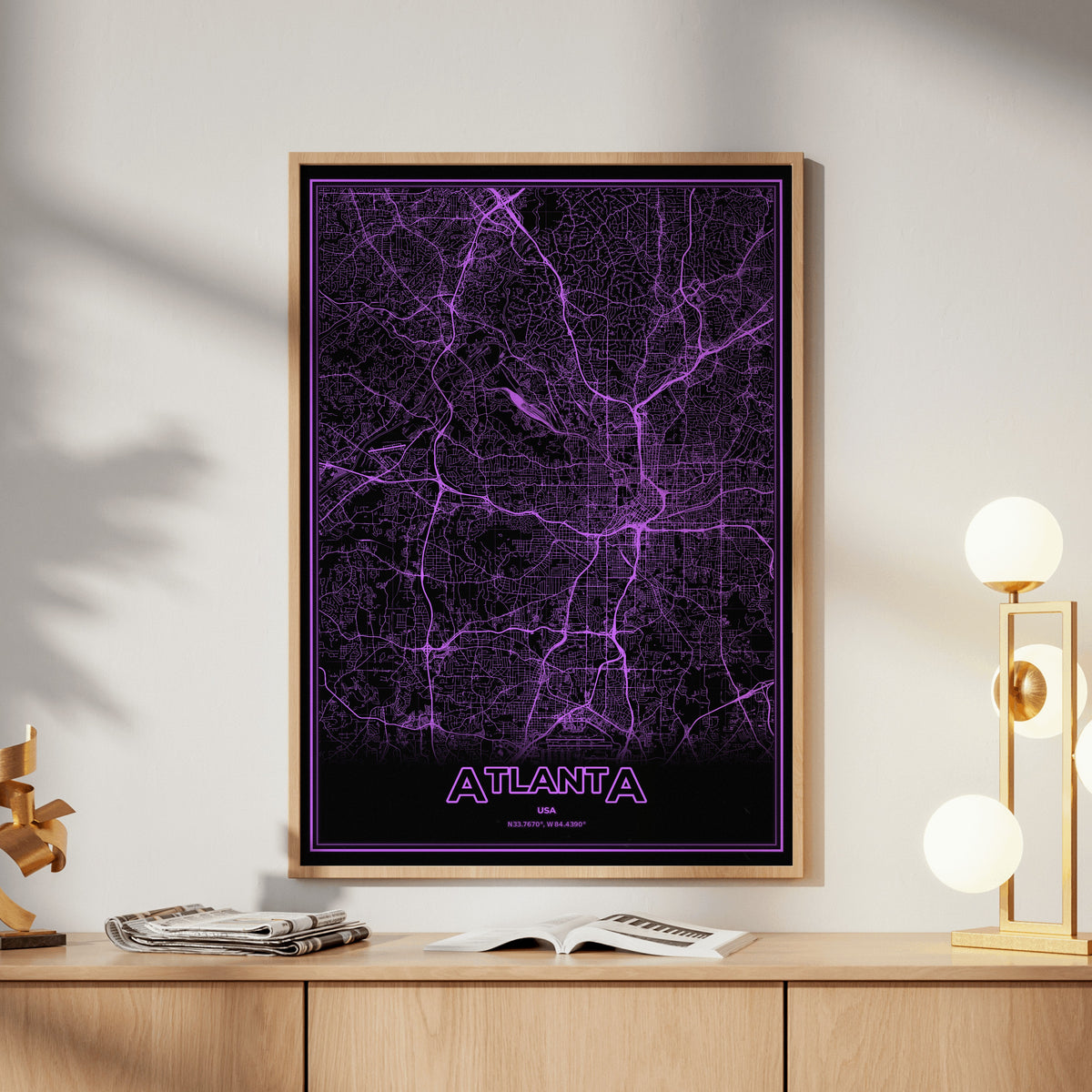 Atlanta Phosphor Map Poster - EGA Violet