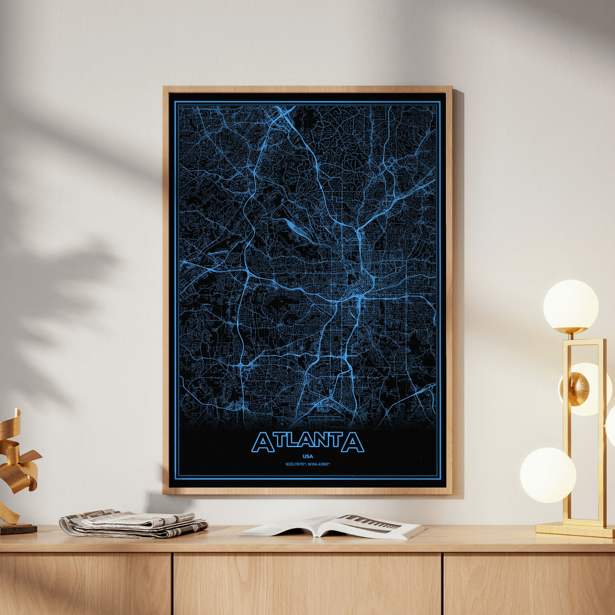 Atlanta Phosphor Map Poster - IBM Blue