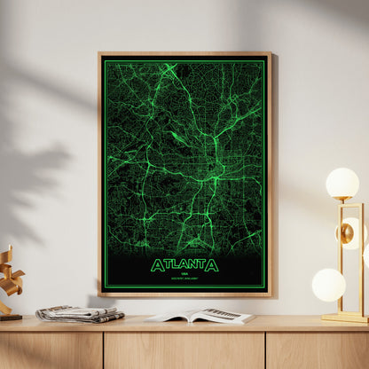 Atlanta Phosphor Map Poster - Phosphor Green