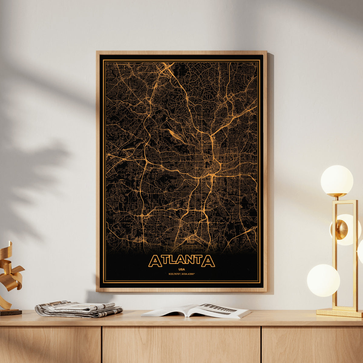 Atlanta Phosphor Map Poster - Amber CRT