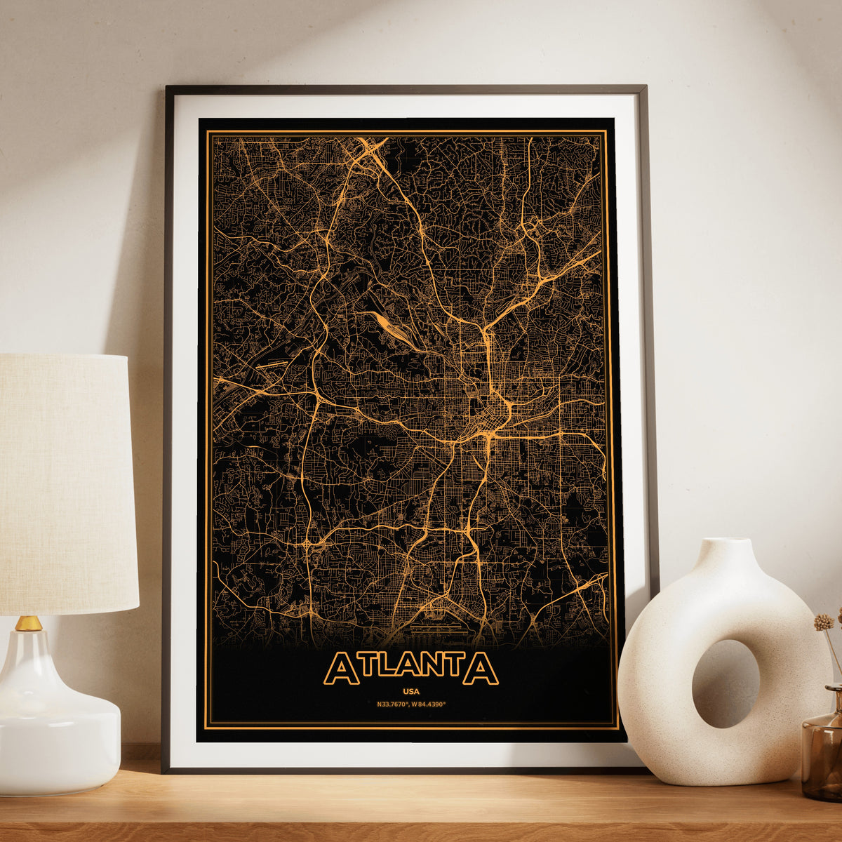 Atlanta Phosphor Map Poster - Amber CRT