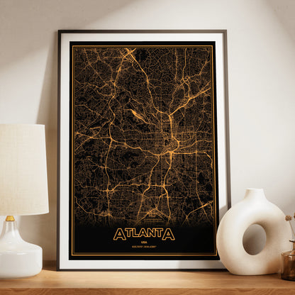 Atlanta Phosphor Map Poster - Amber CRT