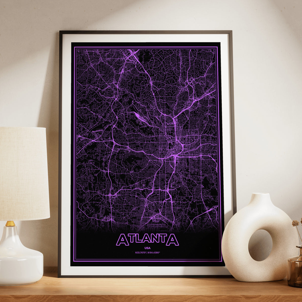 Atlanta Phosphor Map Poster - EGA Violet