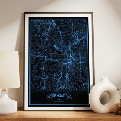 Atlanta Phosphor Map Poster - IBM Blue