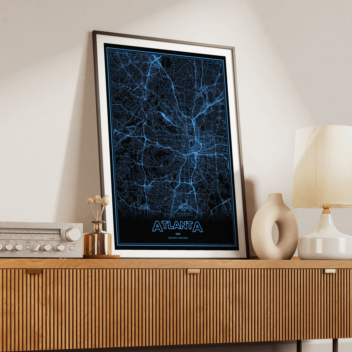 Atlanta Phosphor Map Poster - IBM Blue