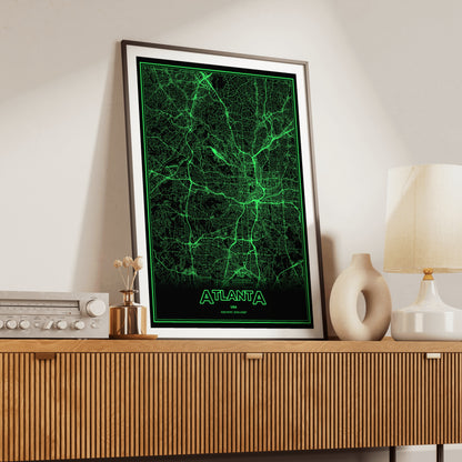 Atlanta Phosphor Map Poster - Phosphor Green