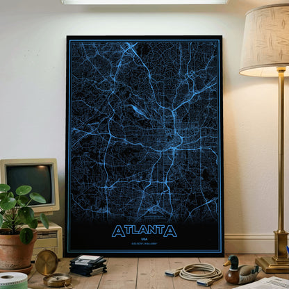Atlanta Phosphor Map Poster - IBM Blue
