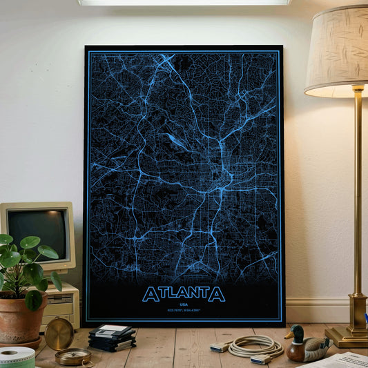 Atlanta Phosphor Map Poster - IBM Blue