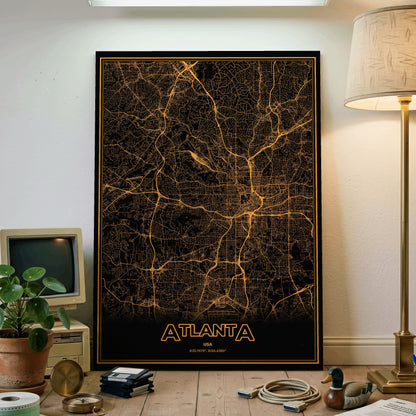 Atlanta Phosphor Map Poster - Amber CRT