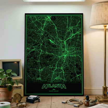 Atlanta Phosphor Map Poster - Phosphor Green