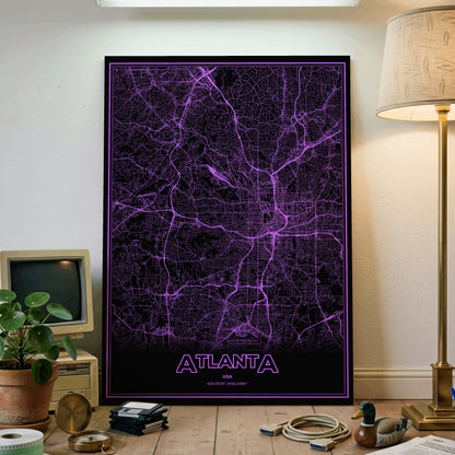 Atlanta Phosphor Map Poster - EGA Violet