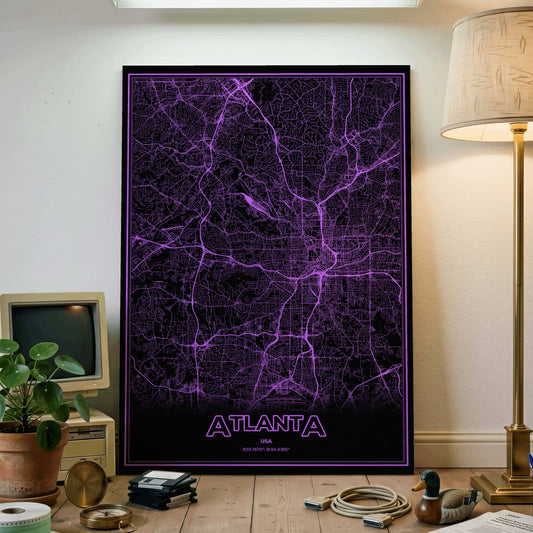 Atlanta Phosphor Map Poster - EGA Violet