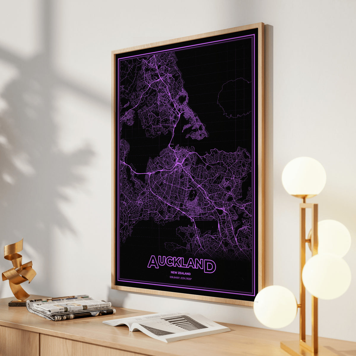 Auckland Phosphor Map Poster - EGA Violet