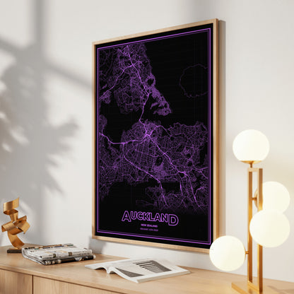 Auckland Phosphor Map Poster - EGA Violet