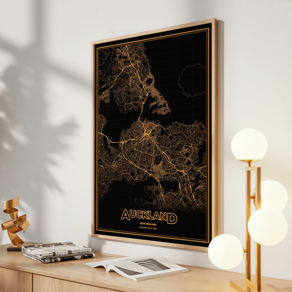 Auckland Phosphor Map Poster - Amber CRT