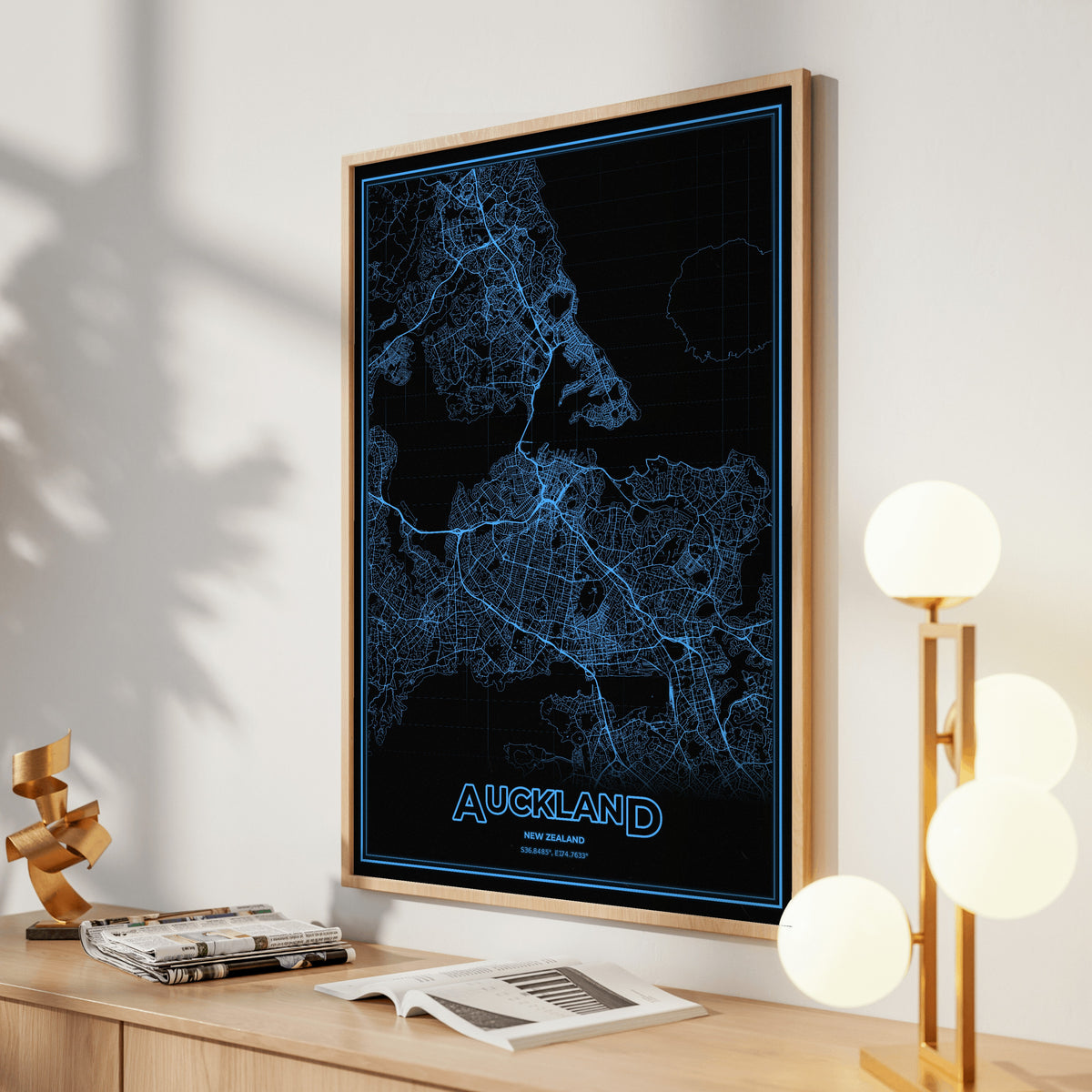 Auckland Phosphor Map Poster - IBM Blue