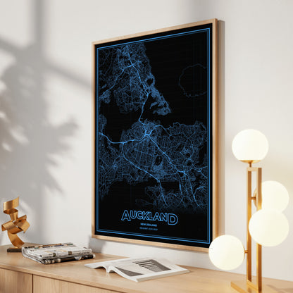 Auckland Phosphor Map Poster - IBM Blue