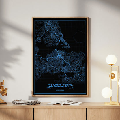 Auckland Phosphor Map Poster - IBM Blue