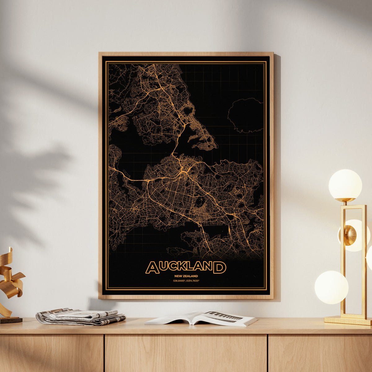 Auckland Phosphor Map Poster - Amber CRT