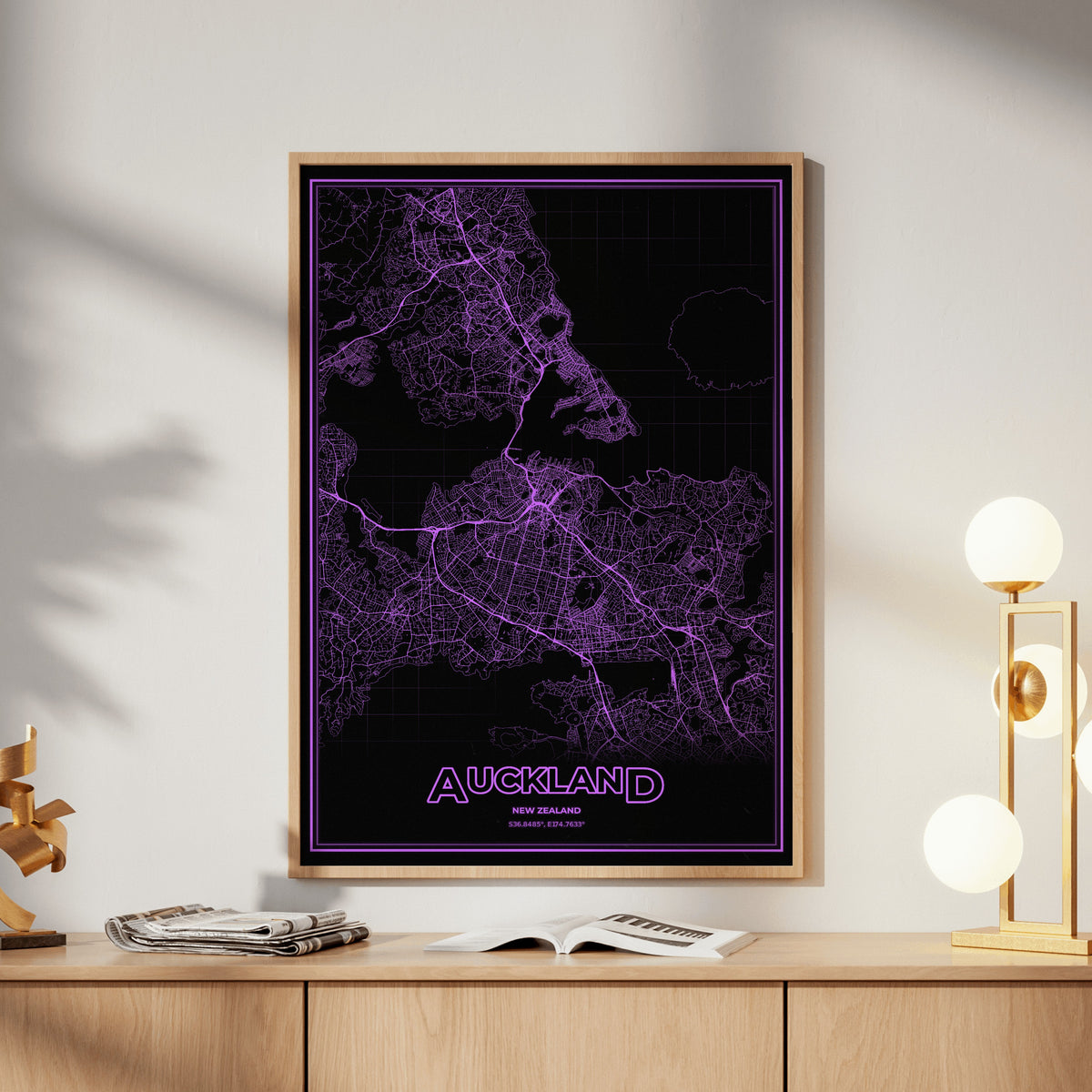Auckland Phosphor Map Poster - EGA Violet