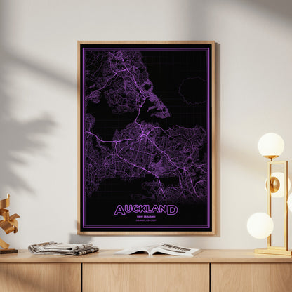 Auckland Phosphor Map Poster - EGA Violet