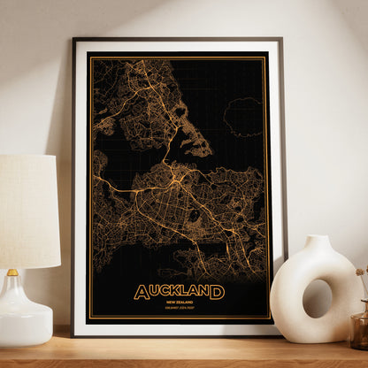 Auckland Phosphor Map Poster - Amber CRT
