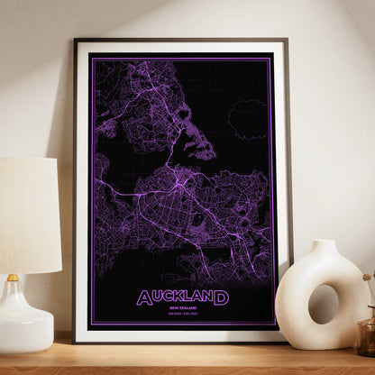 Auckland Phosphor Map Poster - EGA Violet